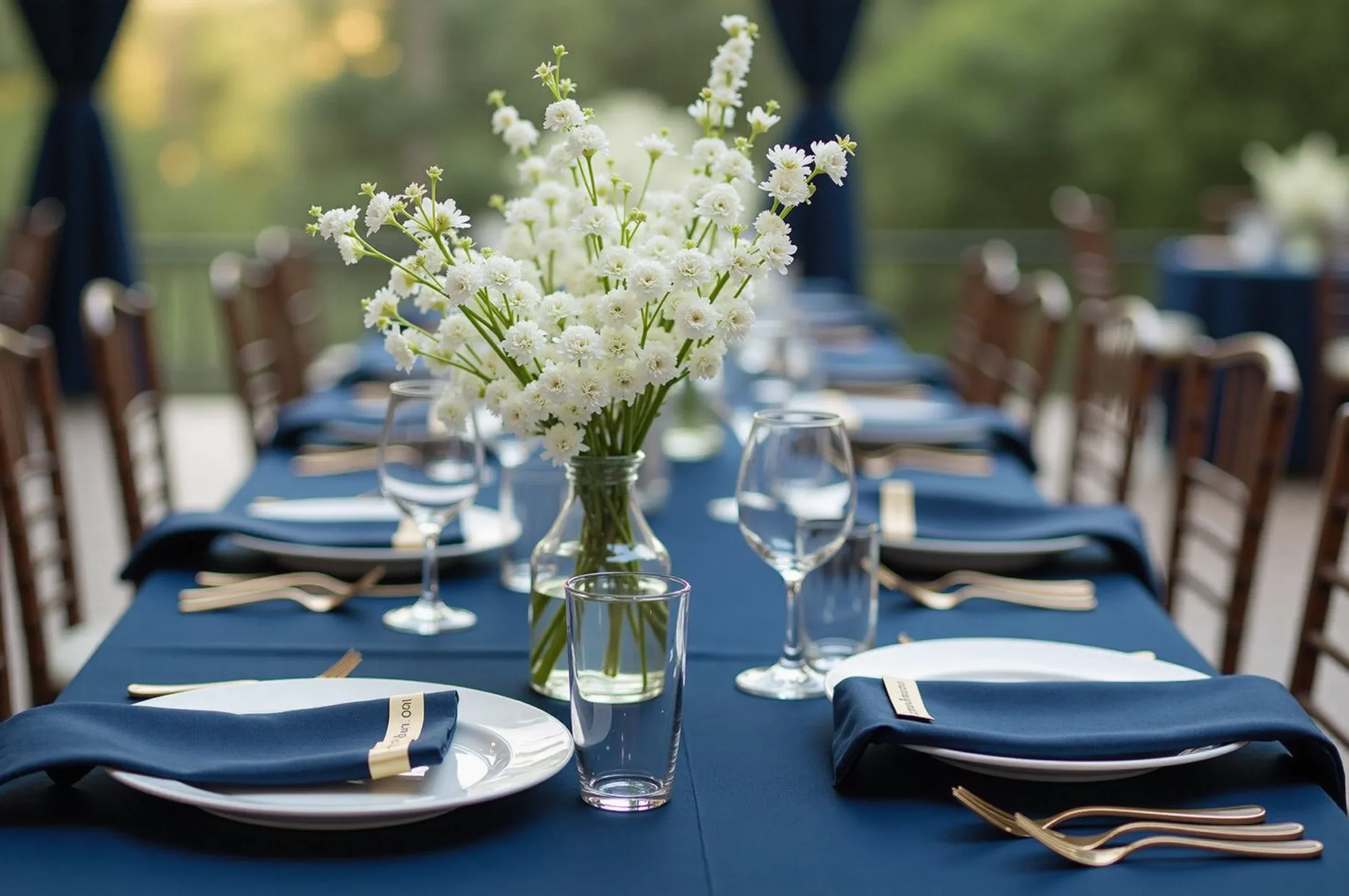 Elegant navy blue decorated wedding table