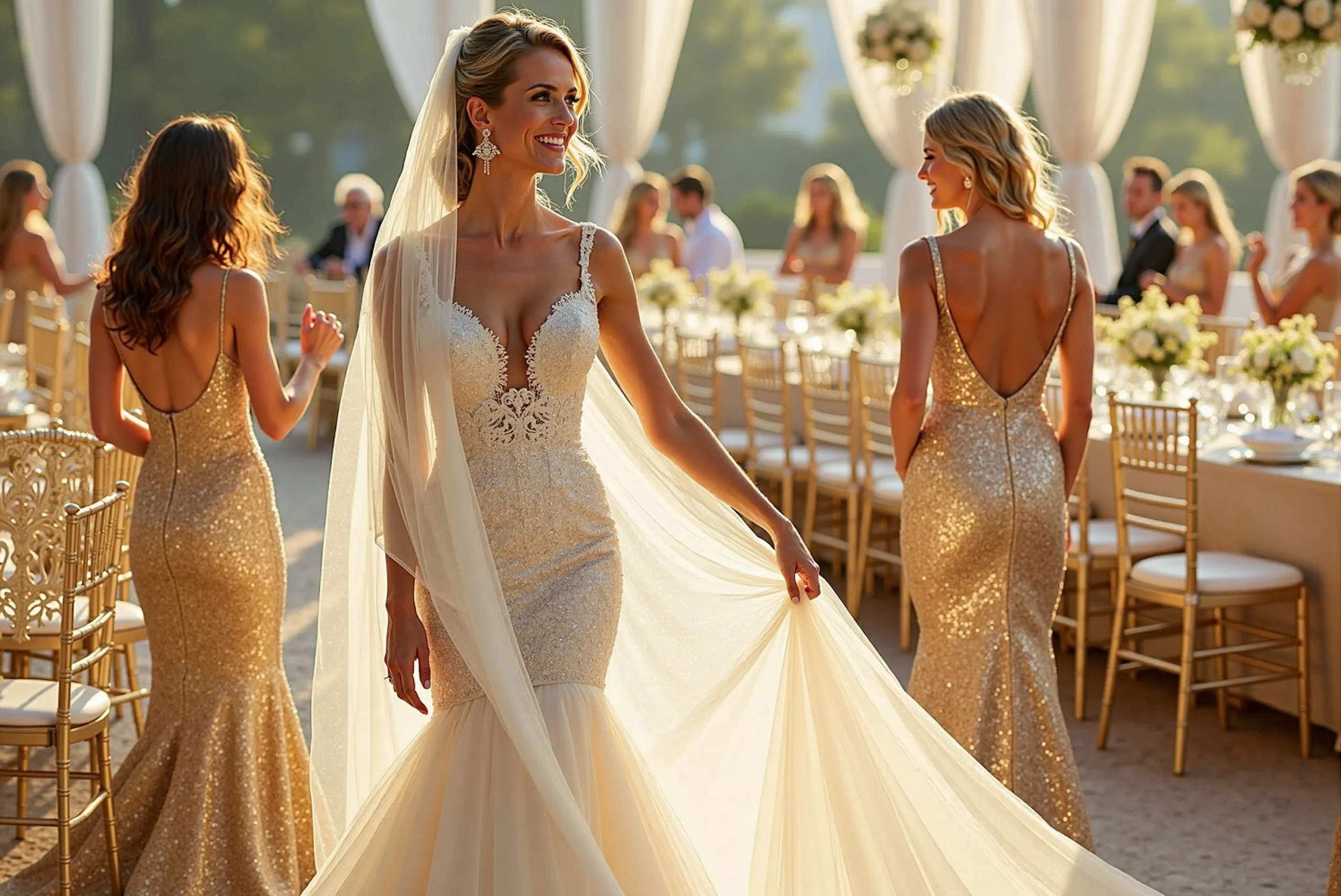 Elegant in the moment bride photo at a gold wedding