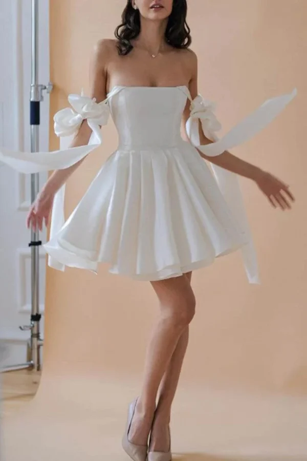 Cocomelody A-Line Mini Satin Little White Dress Front