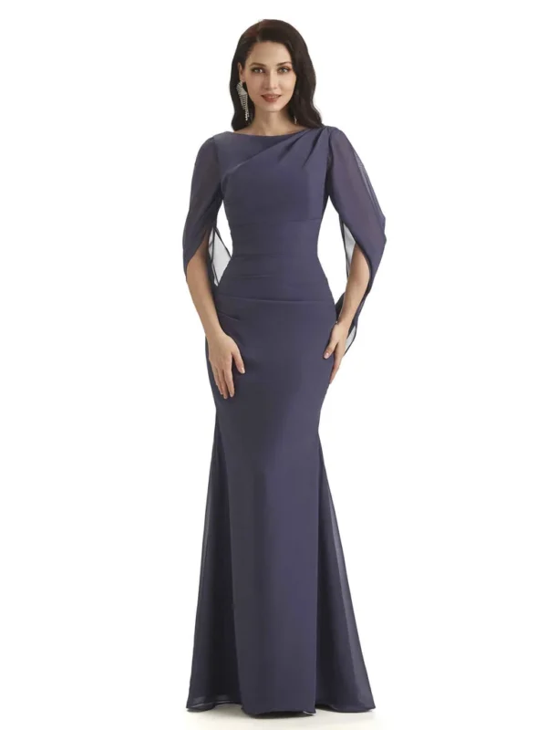 Chicsew Casual Mermaid Chiffon Half Sleeves Long Dress