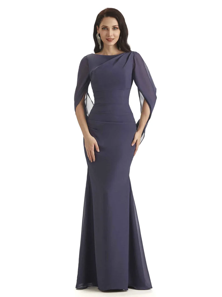 Chicsew Casual Mermaid Chiffon Half Sleeves Long Dress