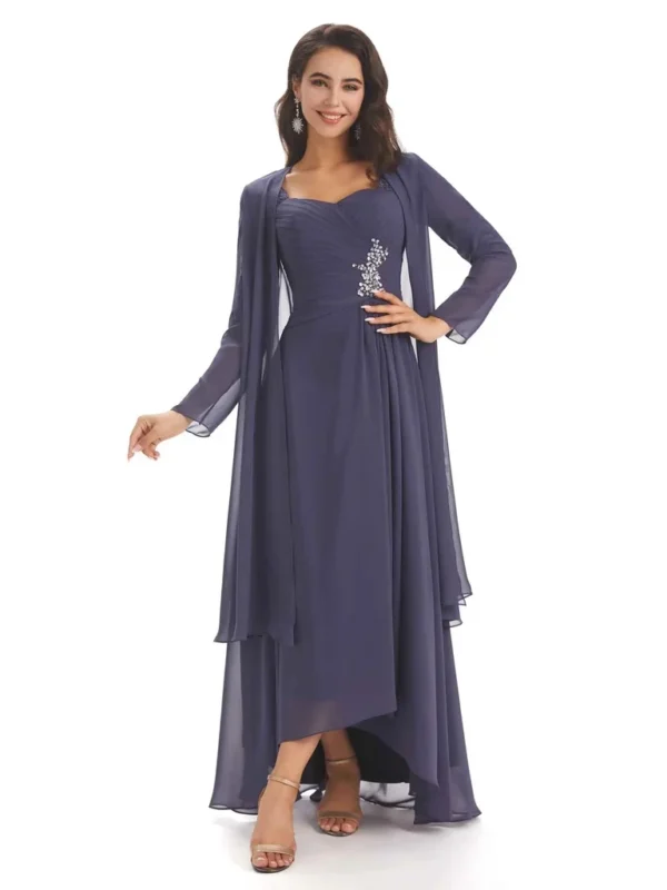 Chicsew Elegant A-line Chiffon Long Sleeves High-Low Dress
