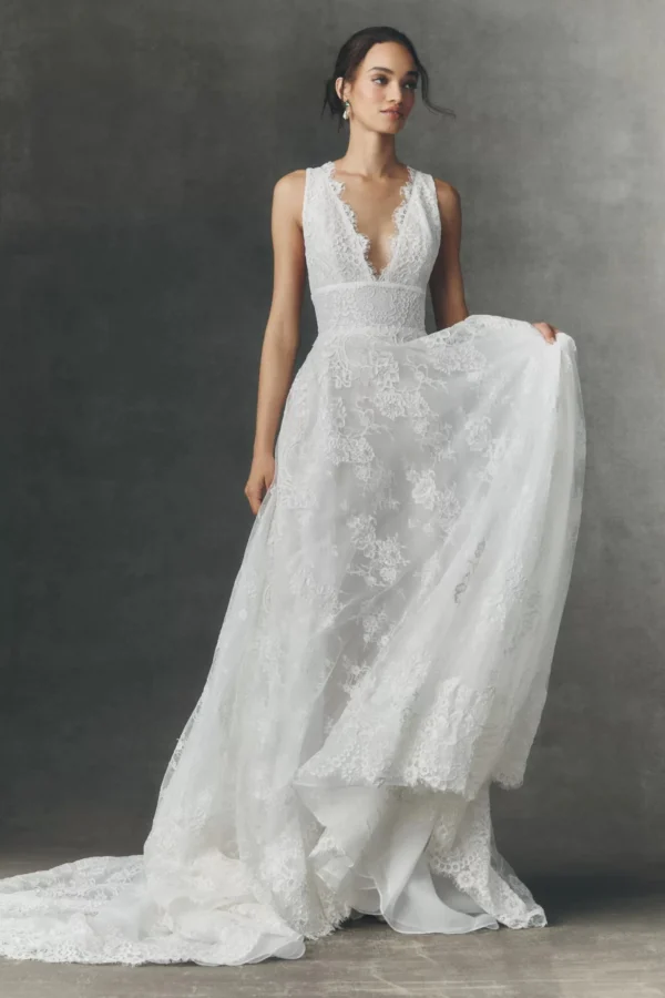 RISH Vayda V-Neck Lace A-Line Wedding Gown