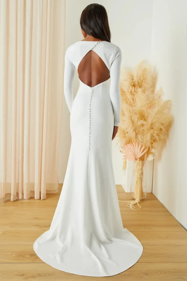Lulus Eloquent Endearment White Long Sleeve Backless Maxi Dress Back