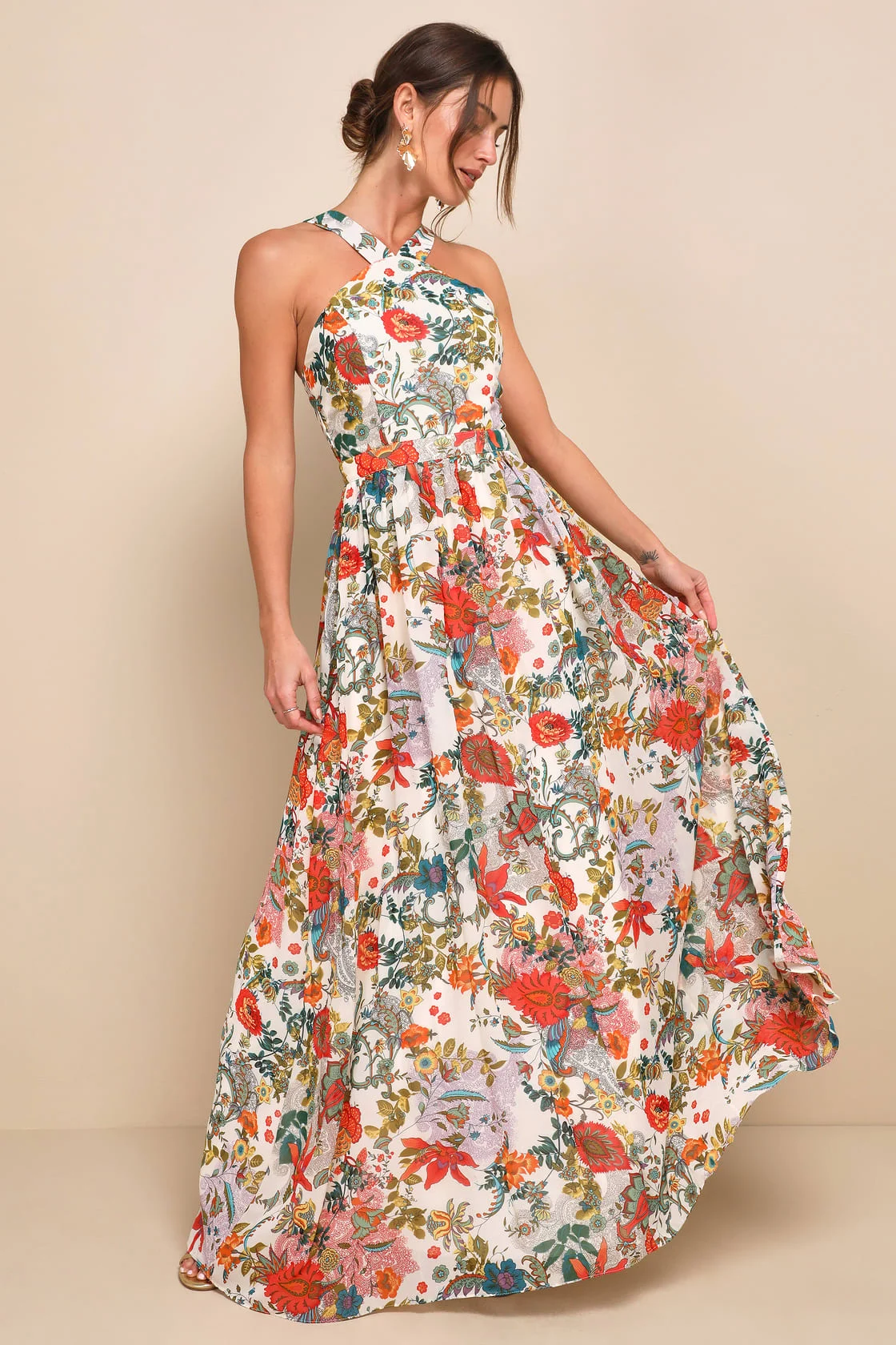 Lulus Lilja Cream Floral Print Maxi Dress