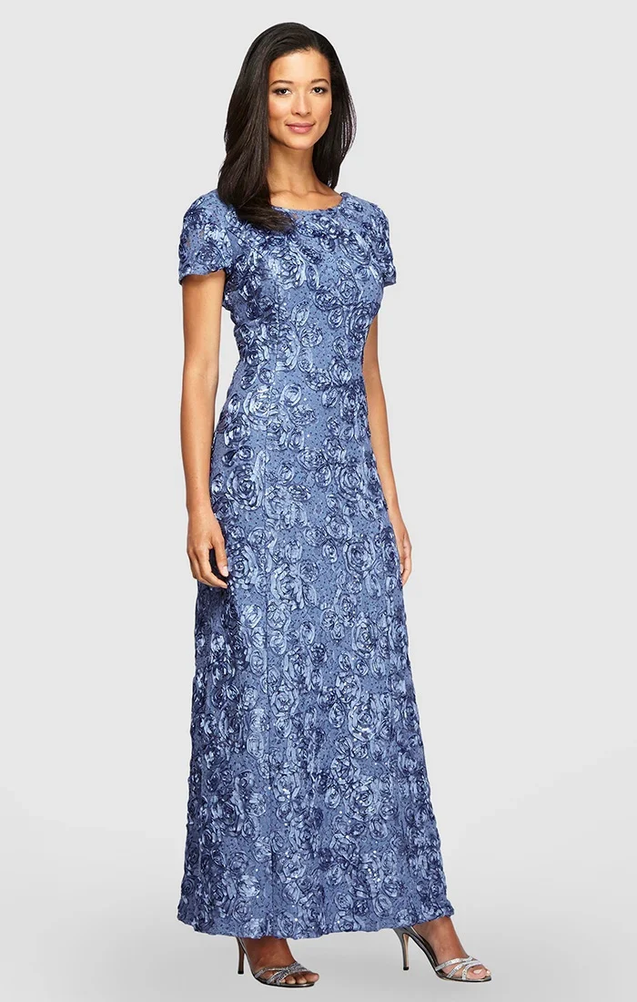 Alex Evenings Evelyn Rosette Lace Long Gown