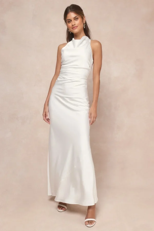 Lulus Effortlessly Sensational White Satin Backless Maxi Dress
