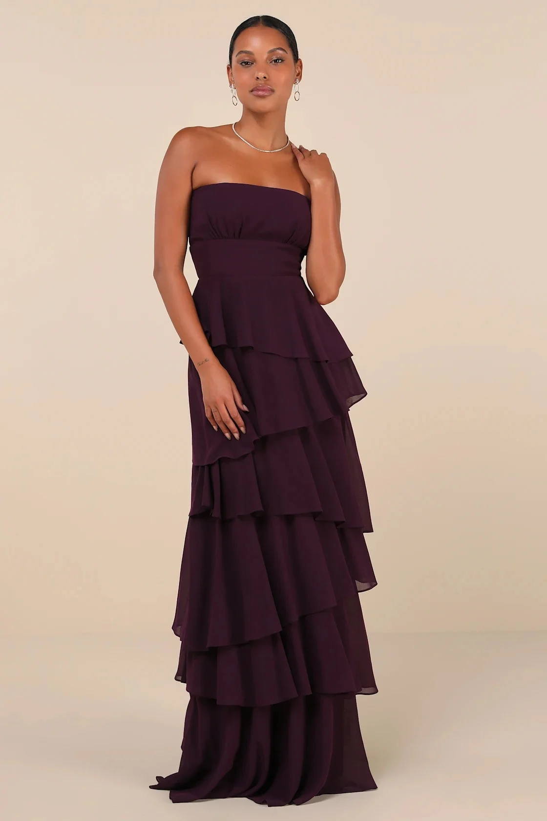 Lulus Gorgeous Essence Strapless Tiered Maxi Dress