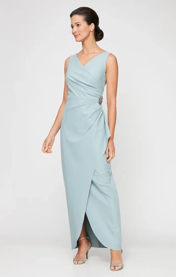 Alex Evenings Sleeveless Compression Sheath Gown with Surplice Neckline