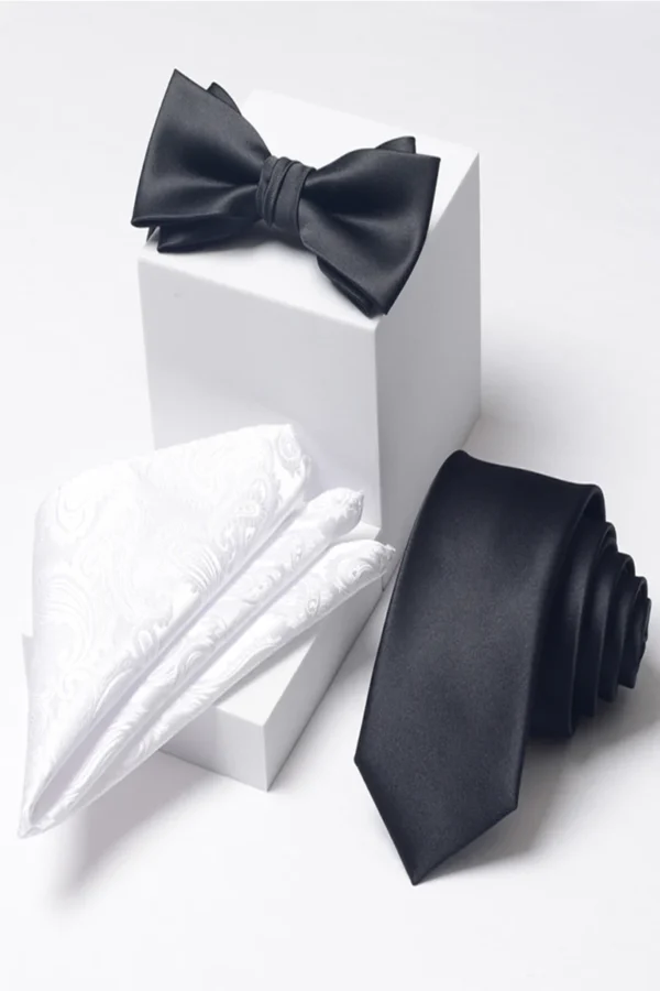 Cocomelody Men's Three-Piece Silk Bow Tie Pocket Square