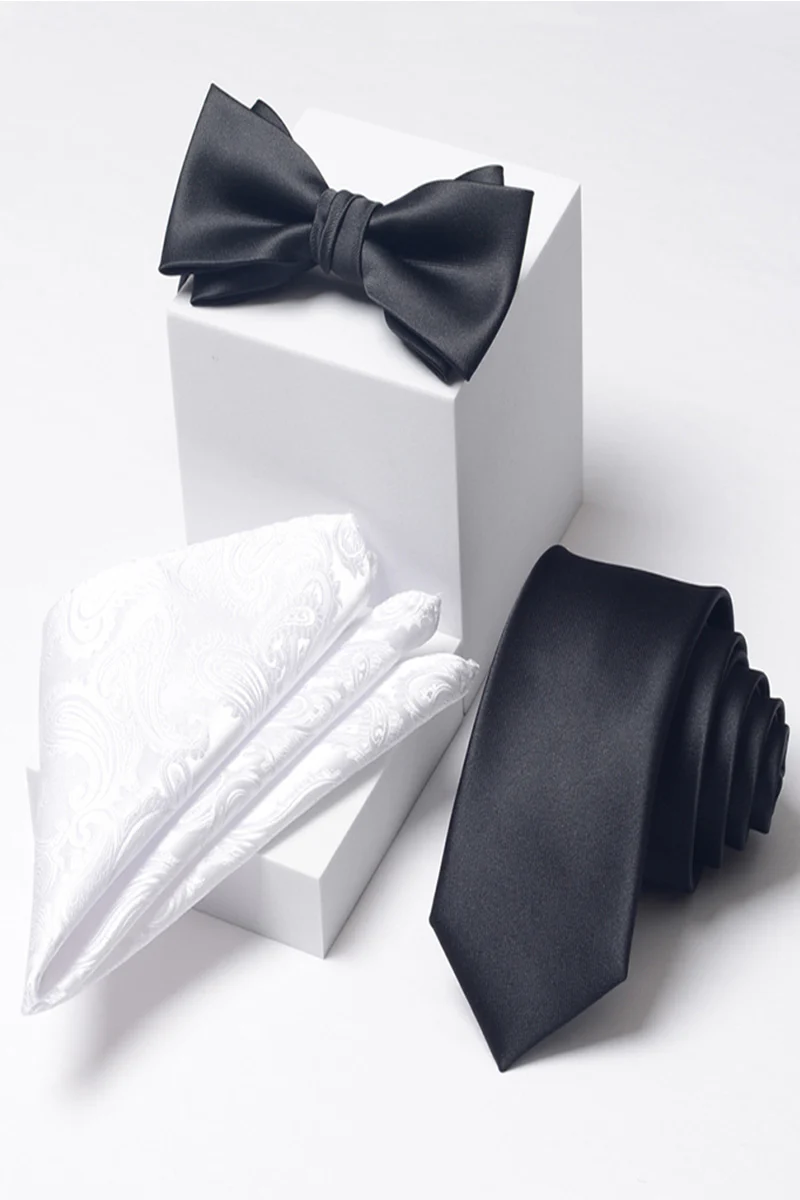 Cocomelody Men's Three-Piece Silk Bow Tie Pocket Square