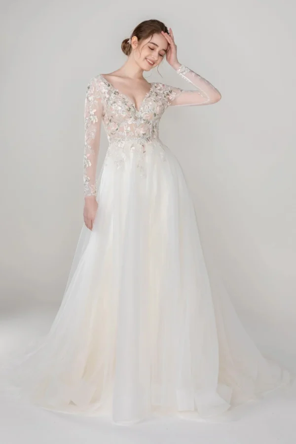Cocomeloday A-Line Court Train Tulle Lace Wedding Dress