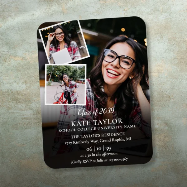 3 Photo Collage Graduation Party Invitation Magnet
