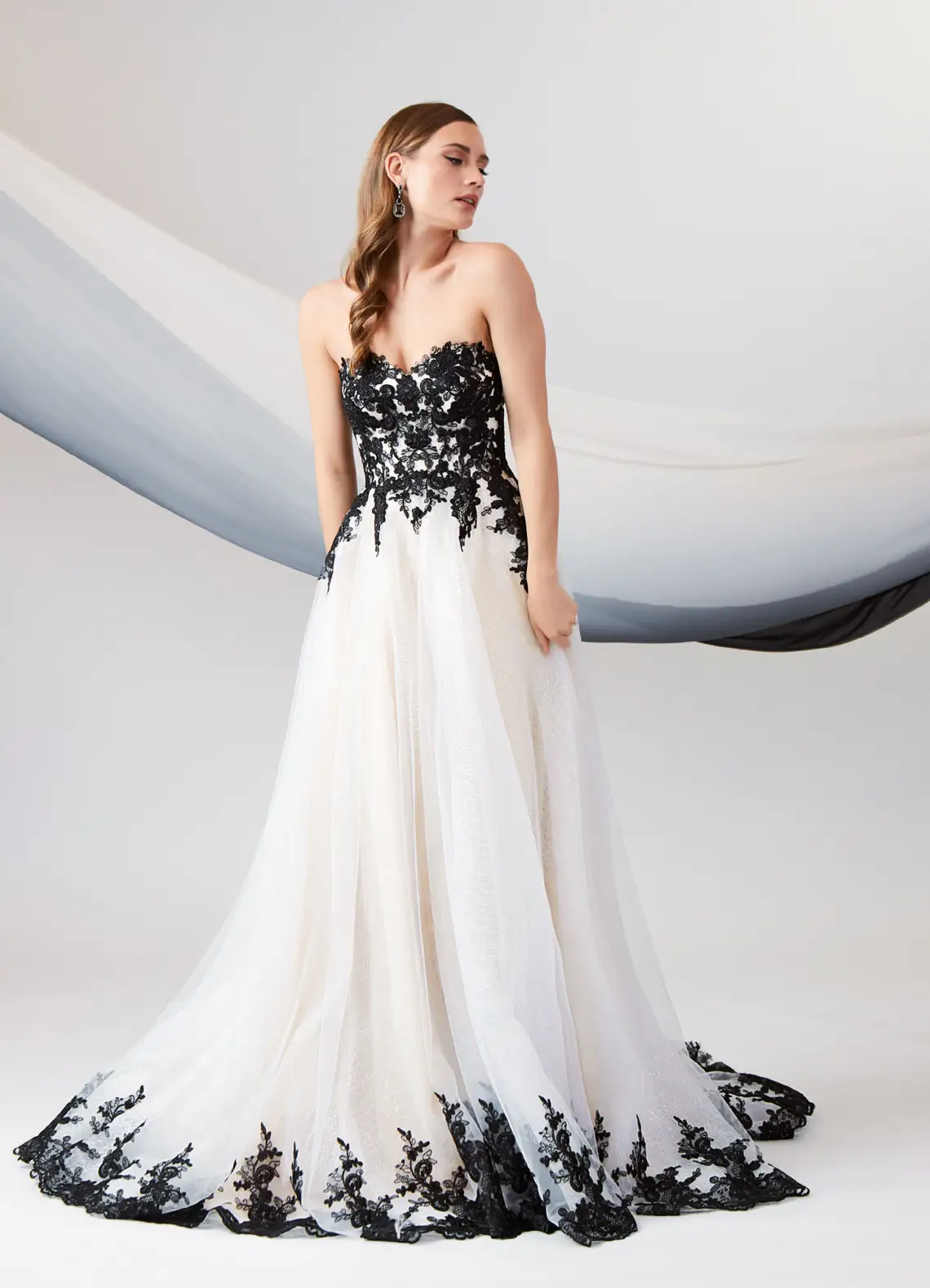 Black Champagne A-Line Lace Tulle Dress