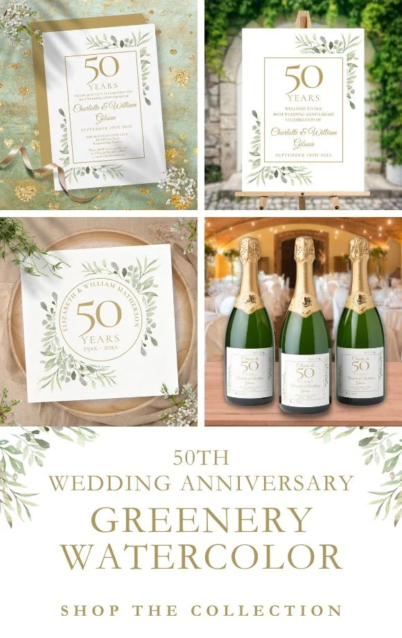 Greenery Watercolor 50th Wedding Anniversary Suite