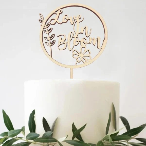 Wooden Love in Bloom Cake Topper