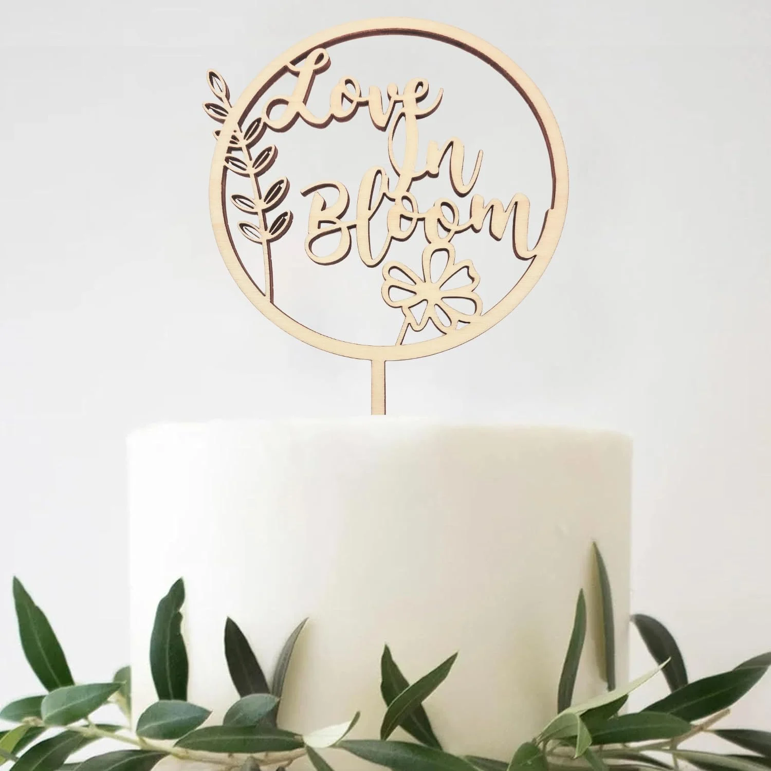 Wooden Love in Bloom Cake Topper