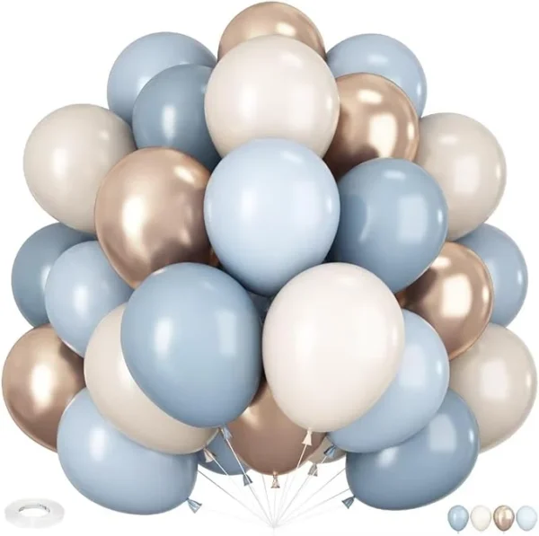 Dusty Blue and Gold Balloons, 60 PCS 12 Inch
