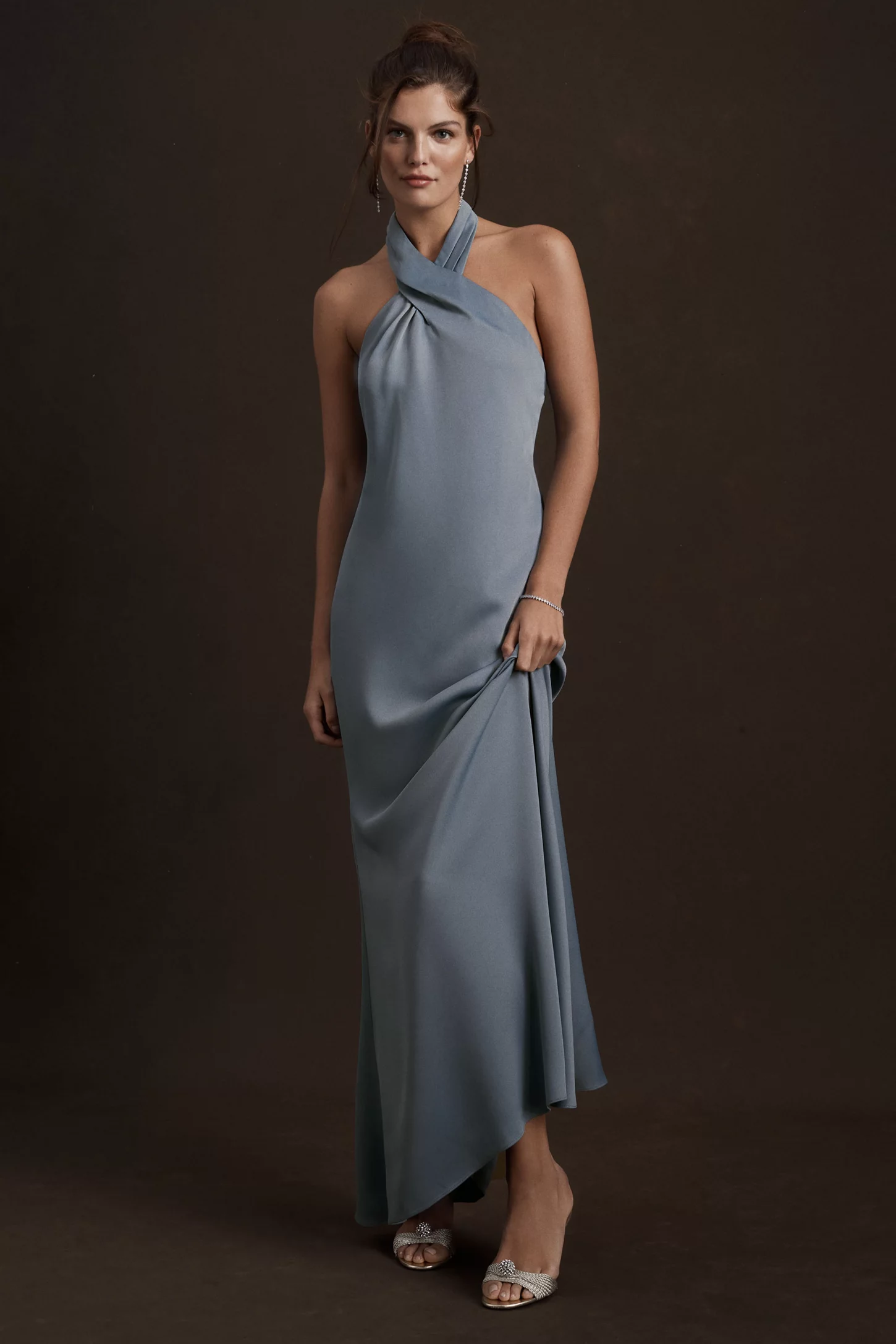 BHLDN Ruby Twist Halter Satin Gown Front