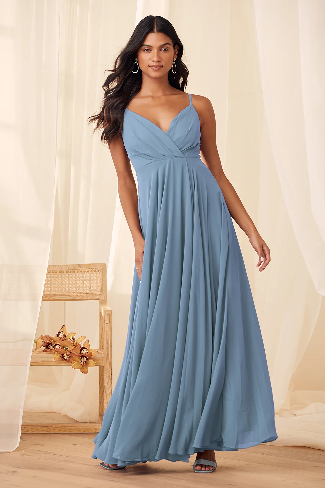 Lulus All About Love Slate Blue Maxi Dress Front