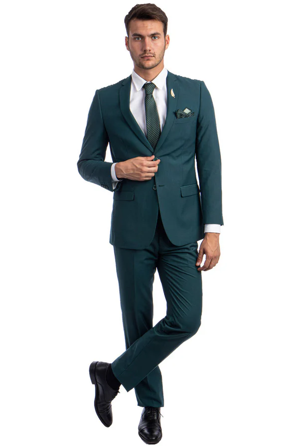 Emensuits Teal Green Slim Fit Wedding Suit for Men - Basic 2 Button Style