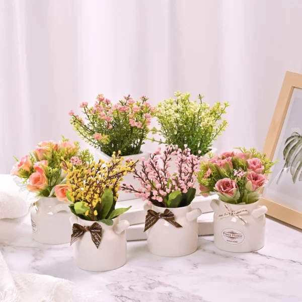 6Pcs Artificial Flowers with Ceramic Pot Fake Flower Arrangements In Situ