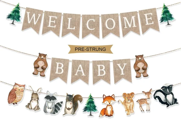Burlap Welcome Baby Banner for Woodland Baby Shower