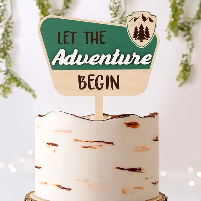 Let the Adventure Begin Wooden Cake Decoration