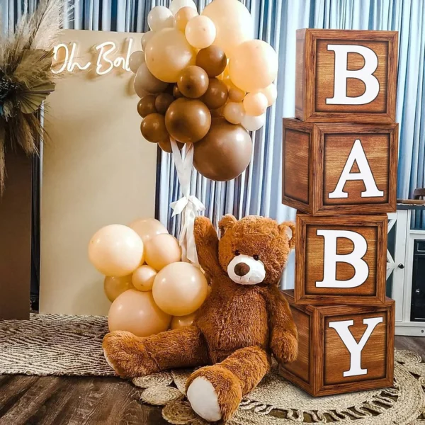 Baby Shower Boxes Party Decorations - 4 Wood Blocks with BABY Letter