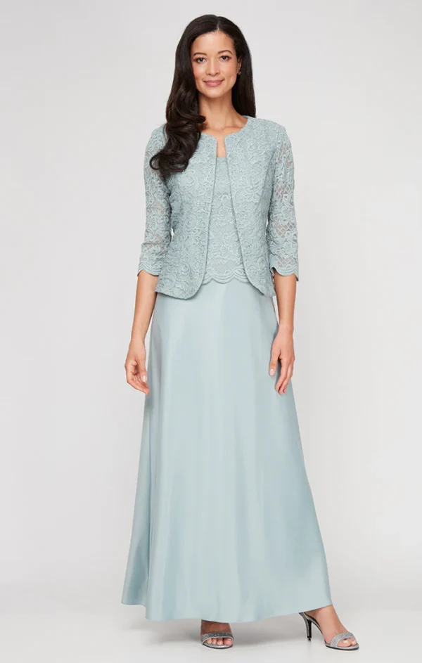 Alex Evenings Lace & Satin Jacket Dress with Open Jacket