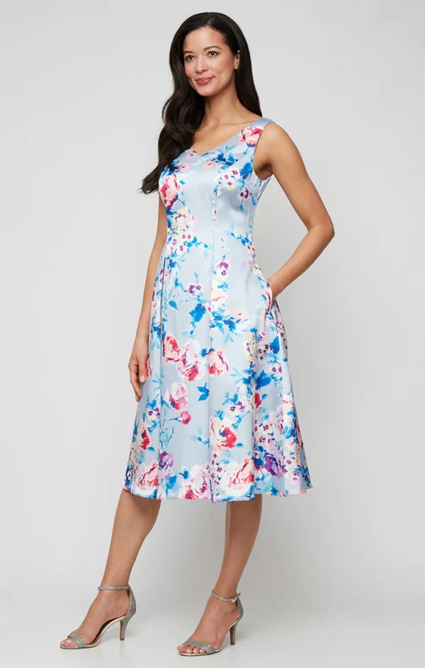 Alex Evenings Sleeveless Printed Stretch Faille A-Line Dress