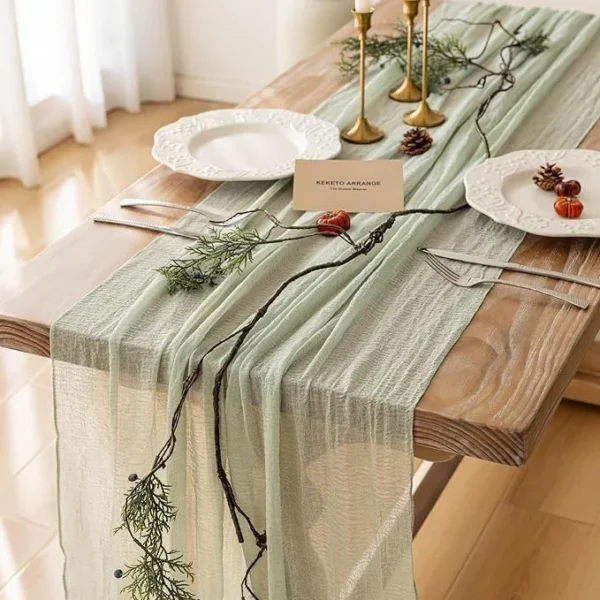 Rustic Boho Table Runner Cheesecloth 120 Inch 10 FT