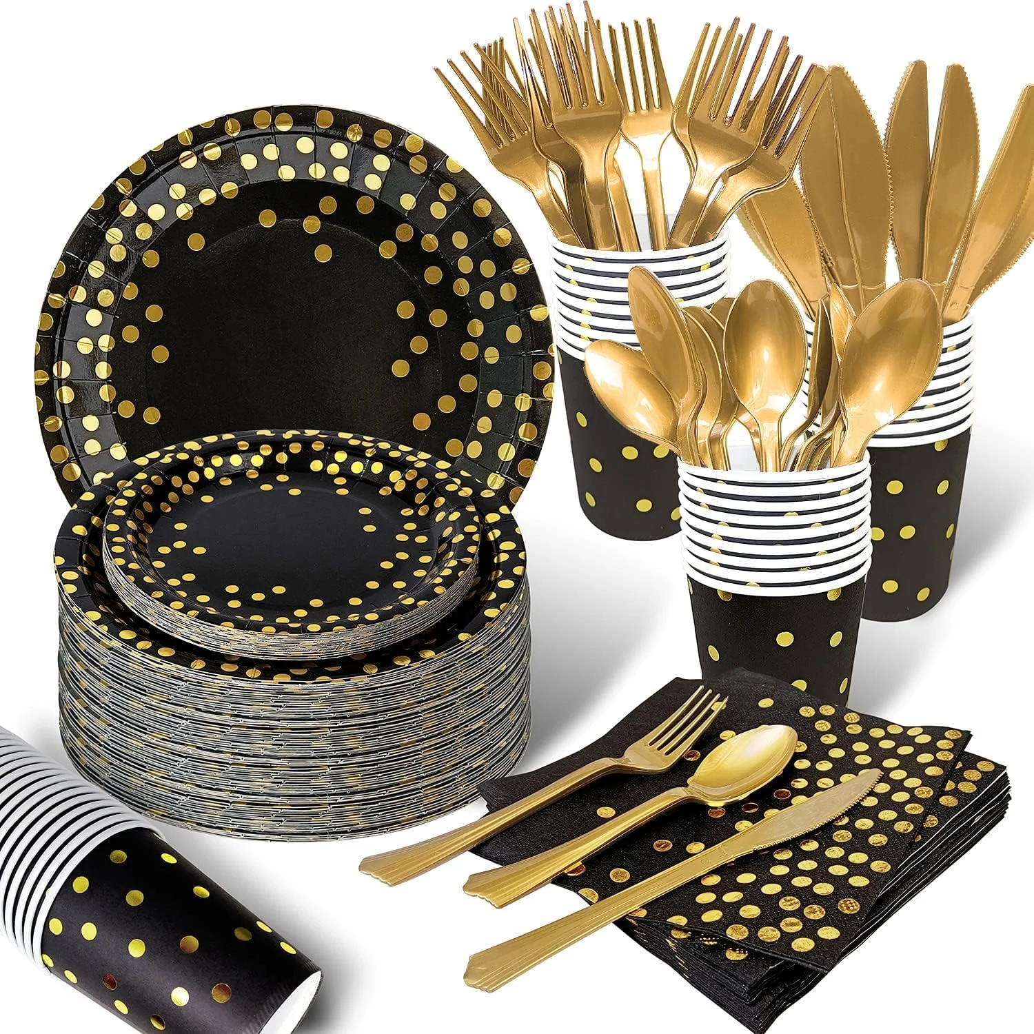 175PCS Black and Gold Party Supplies, Severs 25 Disposable Party Dinnerware