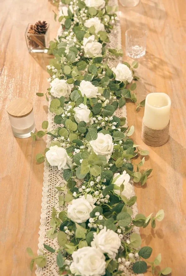 Anna's Whimsy 5.91FT Artificial Eucalyptus Garland with Flowers,