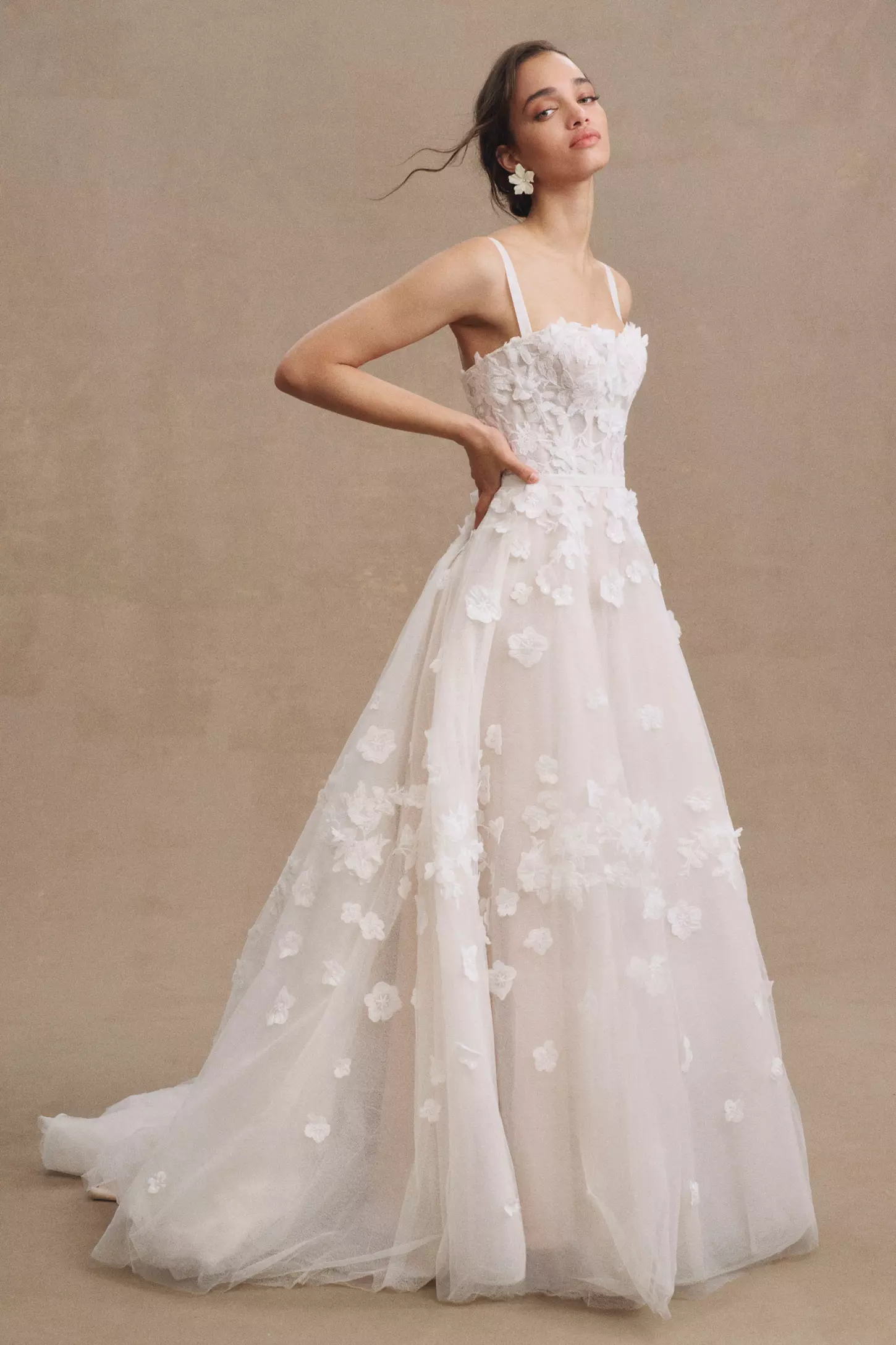 Watters Abigail Square-Neck A-Line Appliqué Wedding Gown