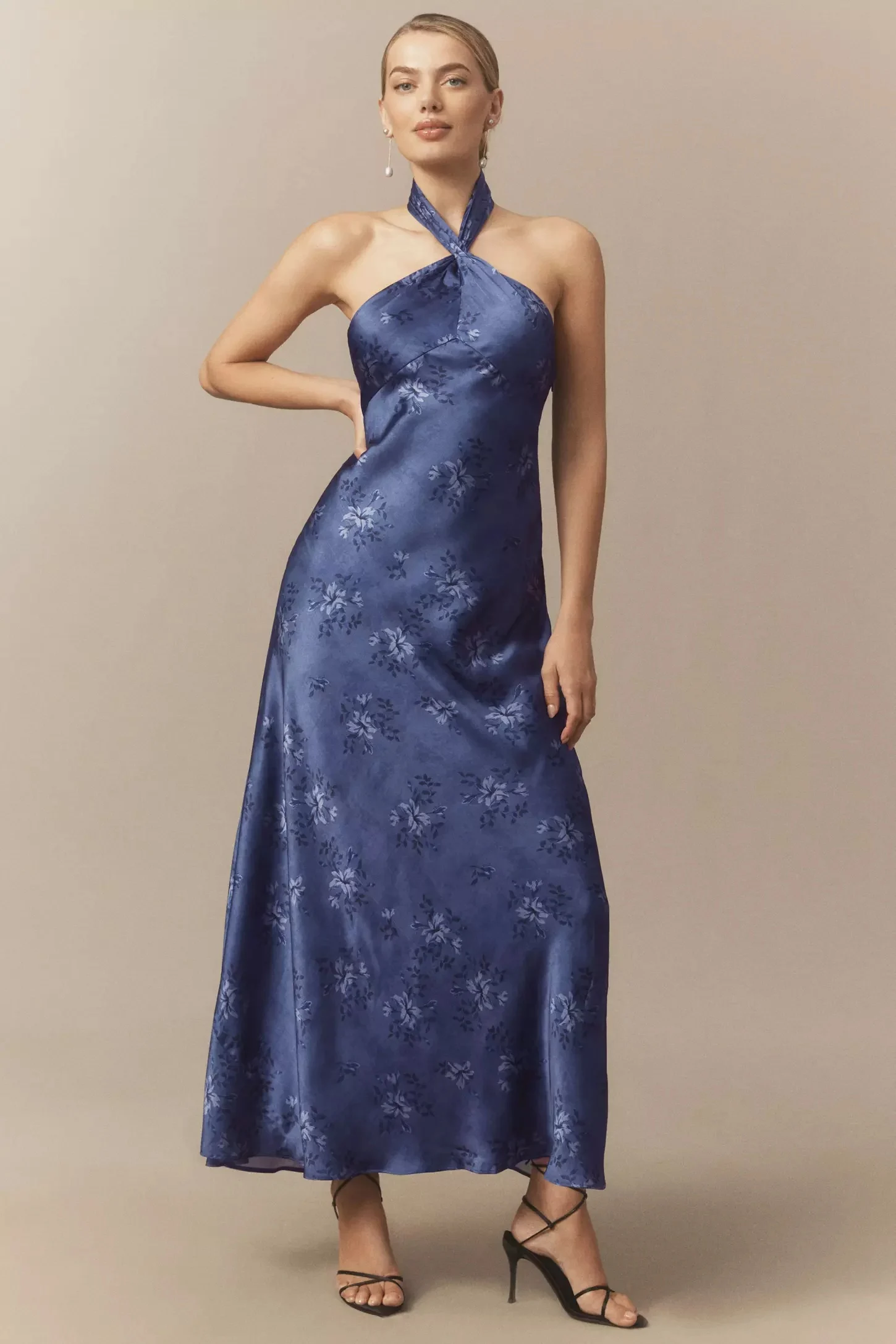BHLDN Selma Halter-Neck High-Shine Satin Maxi Dress