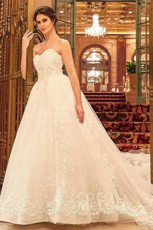 Cocomelody Ball Gown Cathedral Train Tulle Lace Wedding Dress