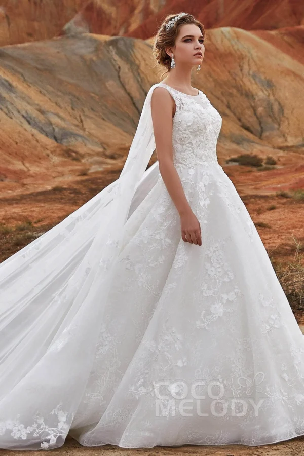 Cocomelody A-Line Cathedral Train Lace Wedding Dress