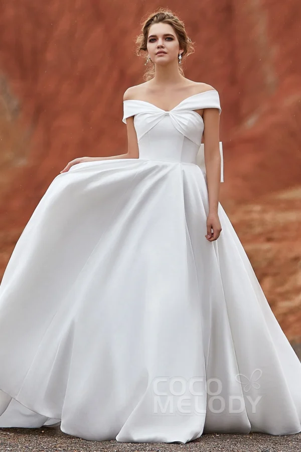 Cocomelody A-Line Court Train Silk satin Wedding Dress