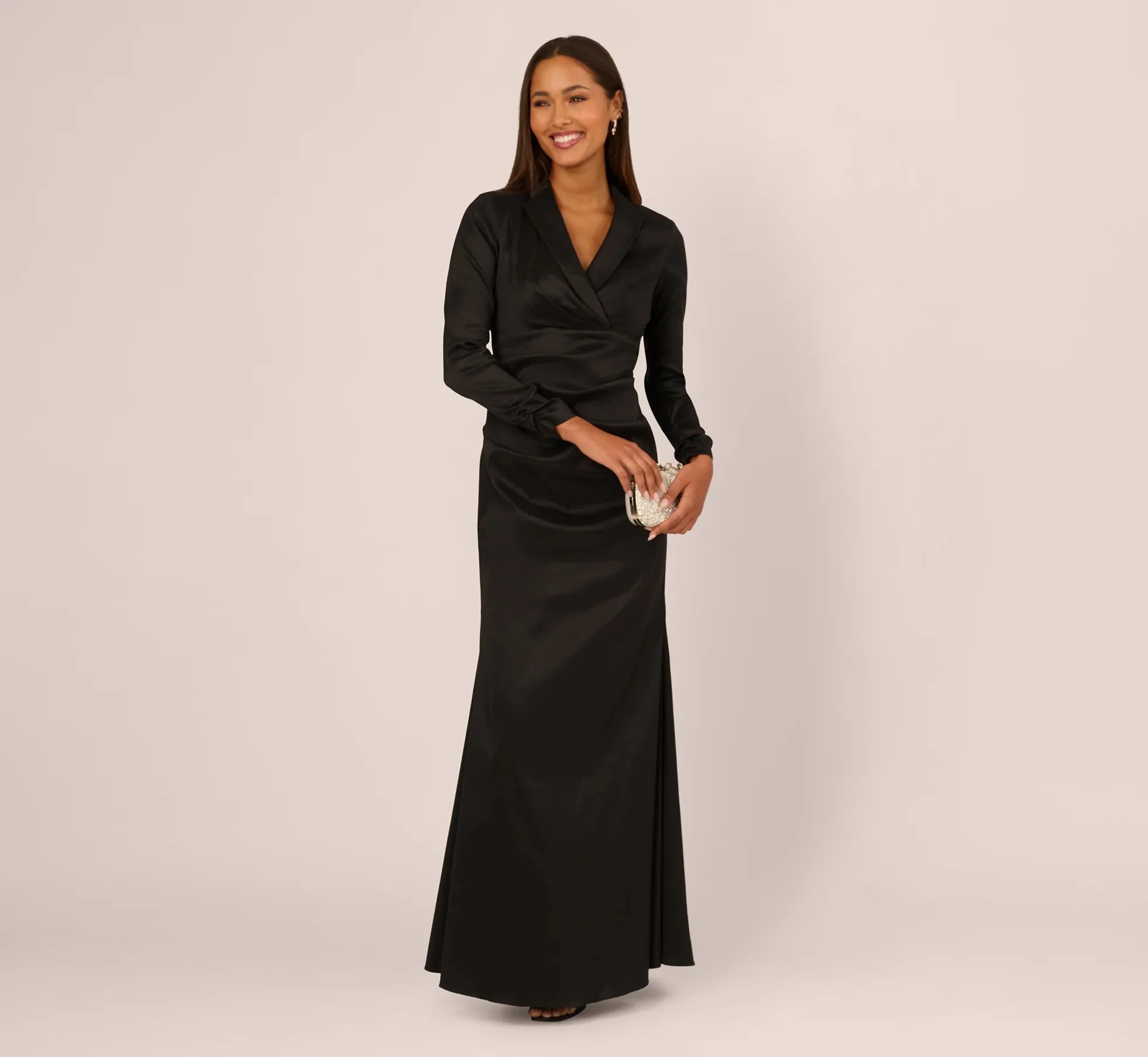 Adrianna Papell Long Sleeve Taffeta Tuxedo Gown