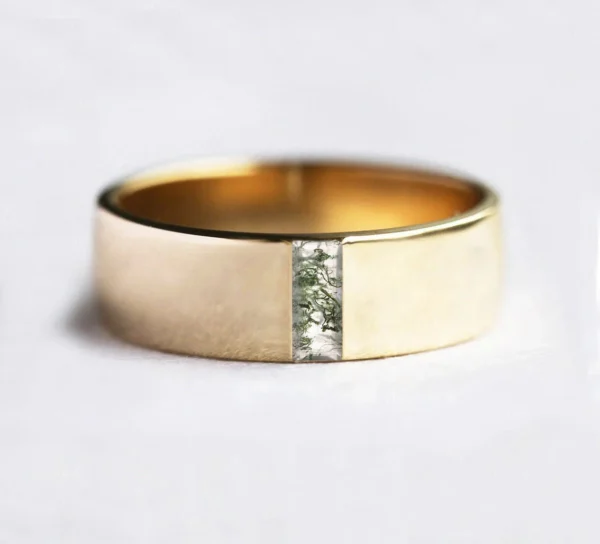 Capucinne Baguette Moss Agate Wedding Band