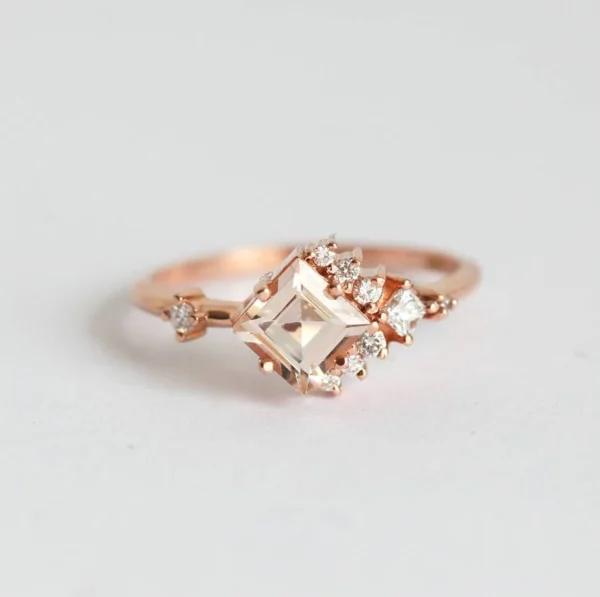 Capucinne Princess Cut Morganite Ring