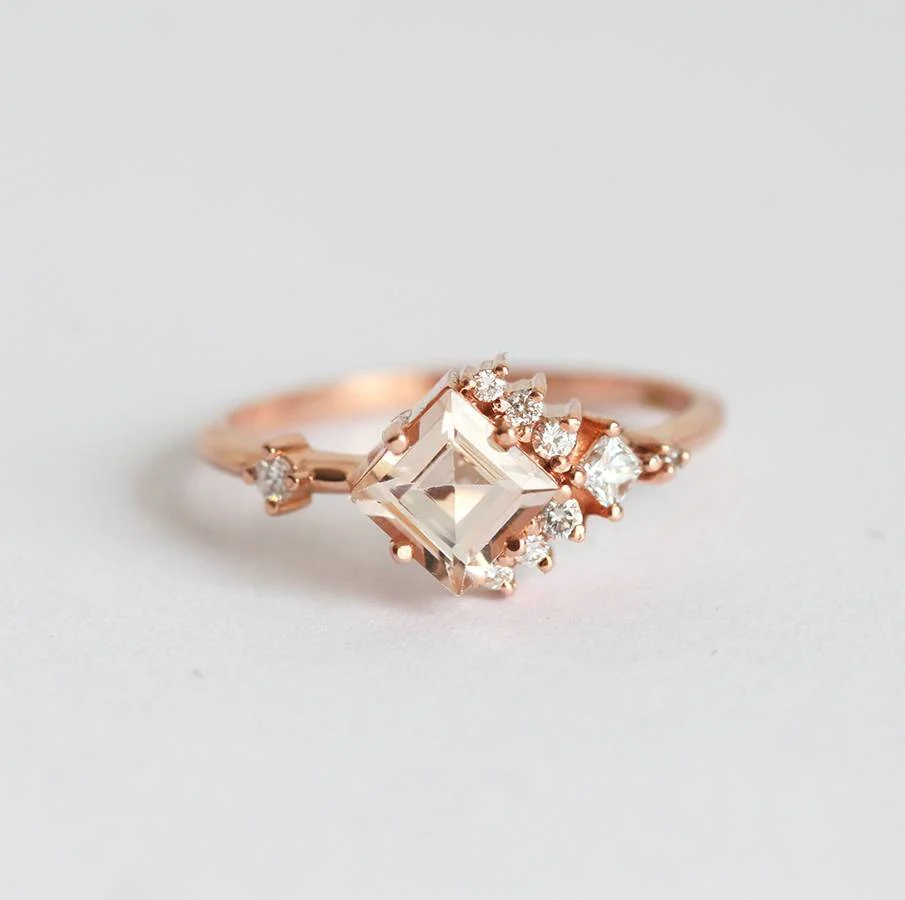 Capucinne Princess Cut Morganite Ring