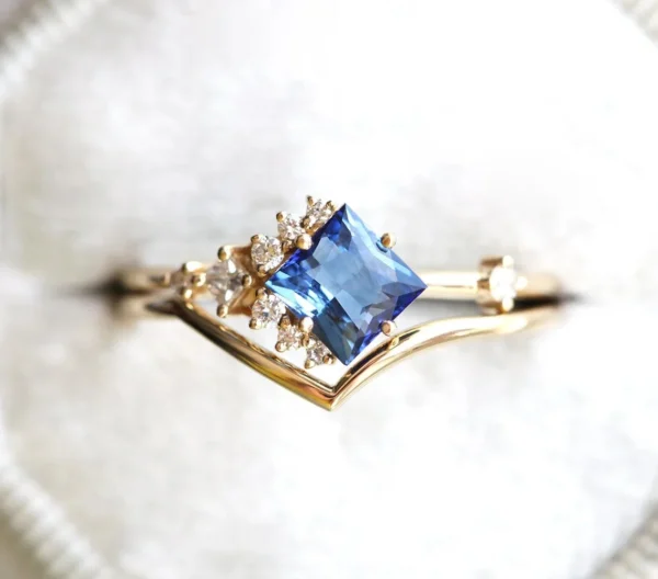 Capucinne Aimee Square Sapphire Diamond Cluster Ring