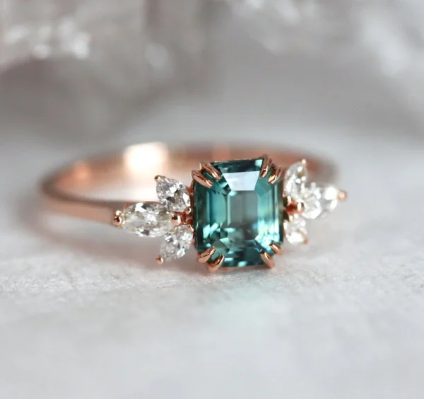 Capucinne Teal Sapphire Diamond Ring