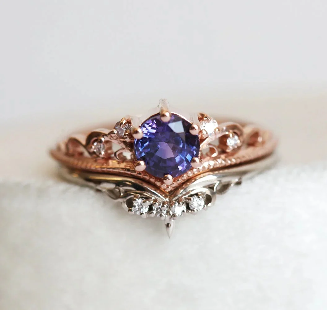 Capucinne Bella Vintage Purple Sapphire Diamond Ring