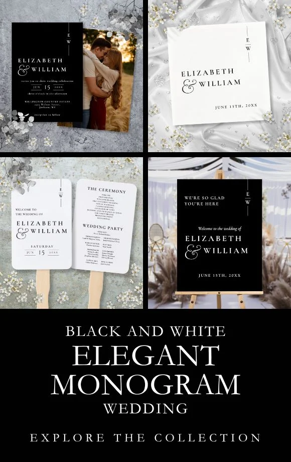 Black And White Elegant Monogram Wedding Suite