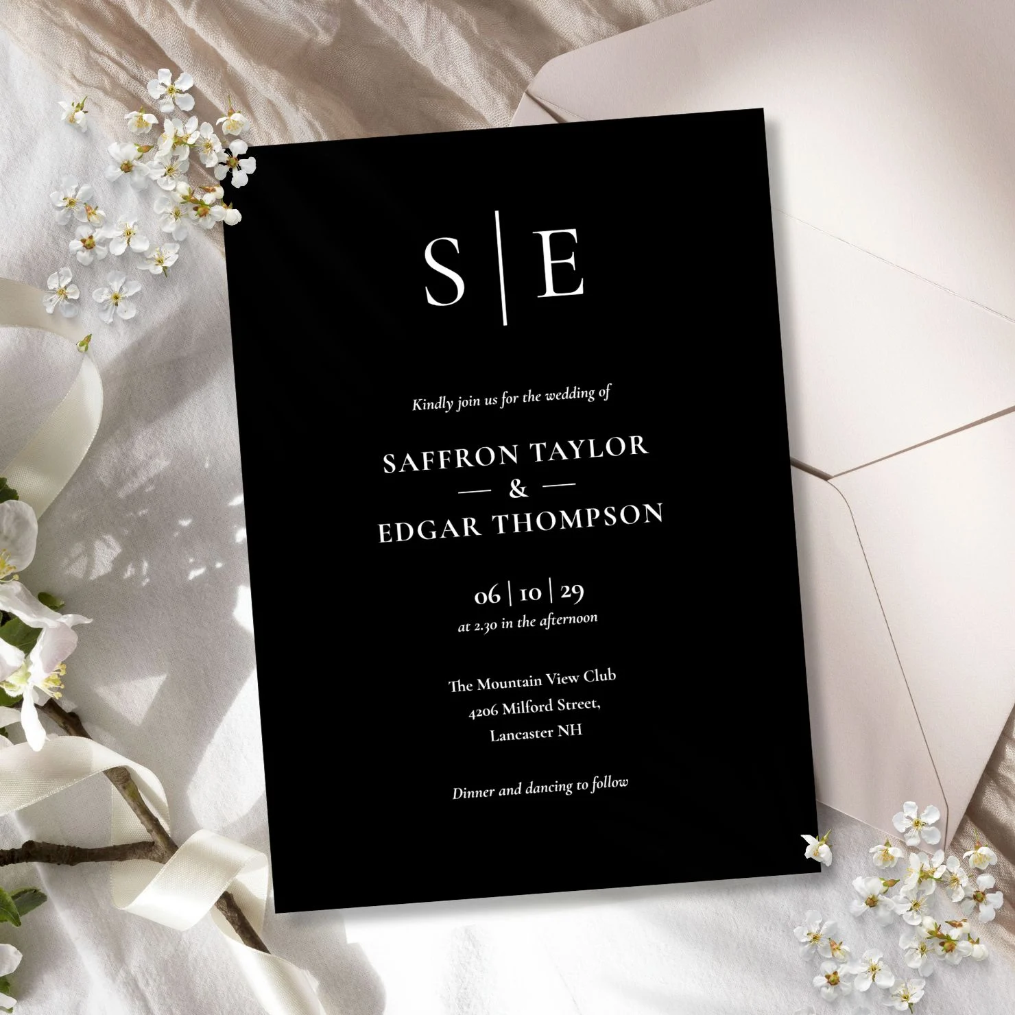 Black And White Minimalist Monogram Wedding Invitation