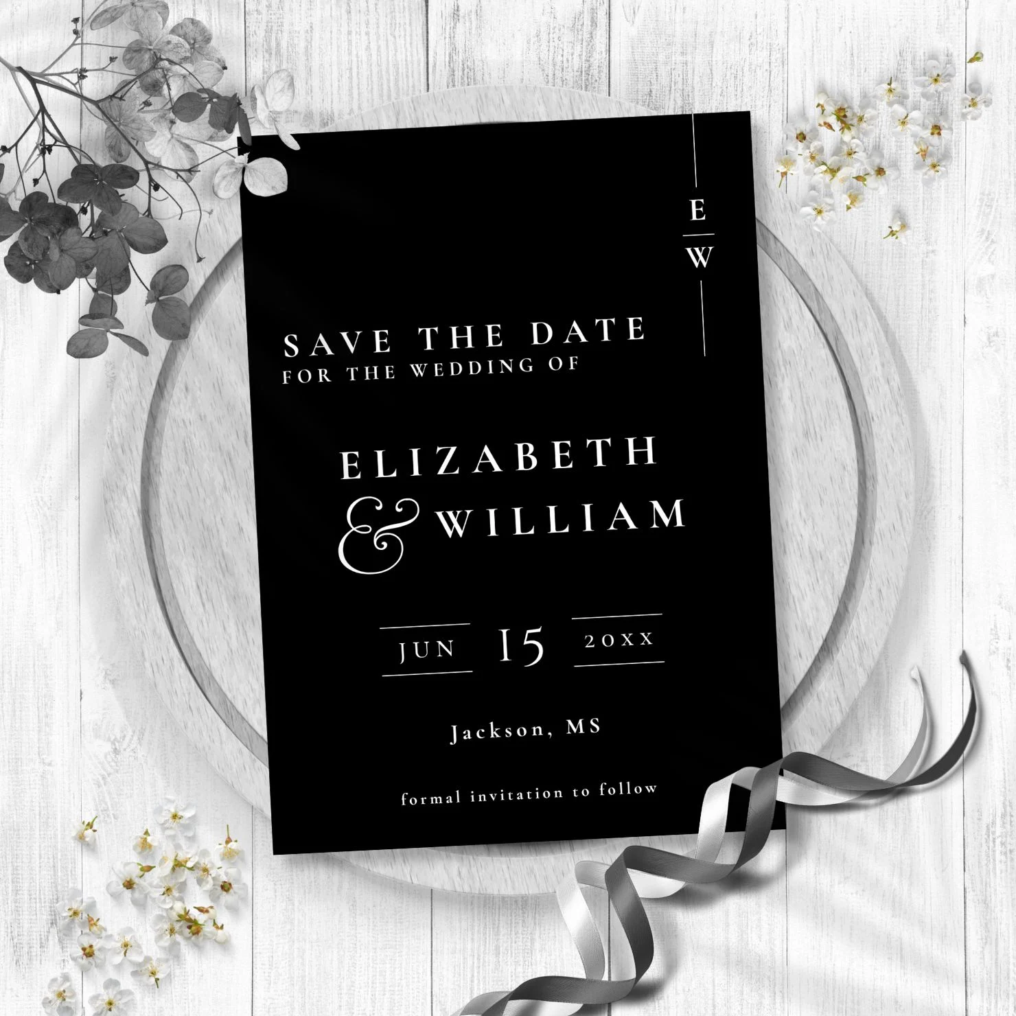 Black And White Modern Elegant Monogram Wedding Save The Date