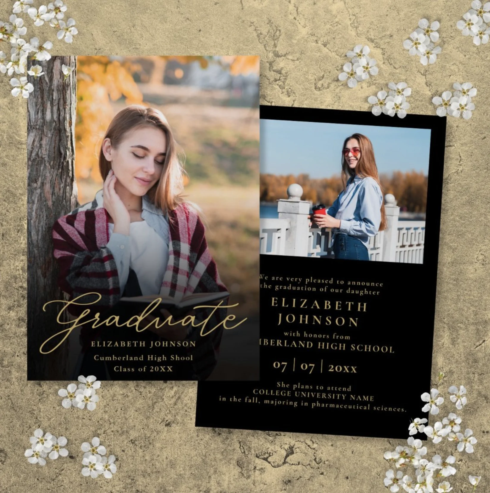 Black Gold Photo Script Graduation Announcement